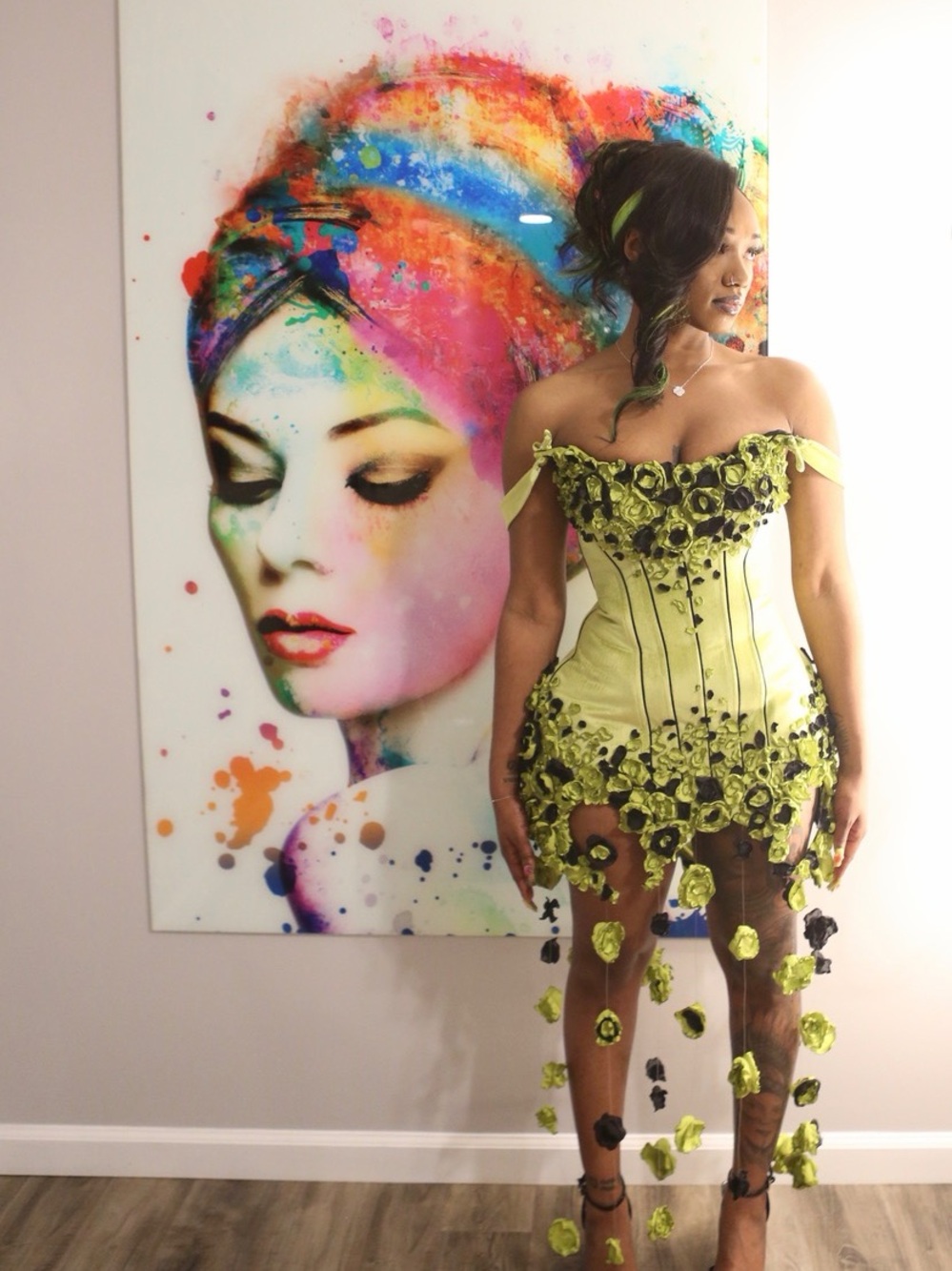 Unknown Brand Lime Green Floral Corset Dress